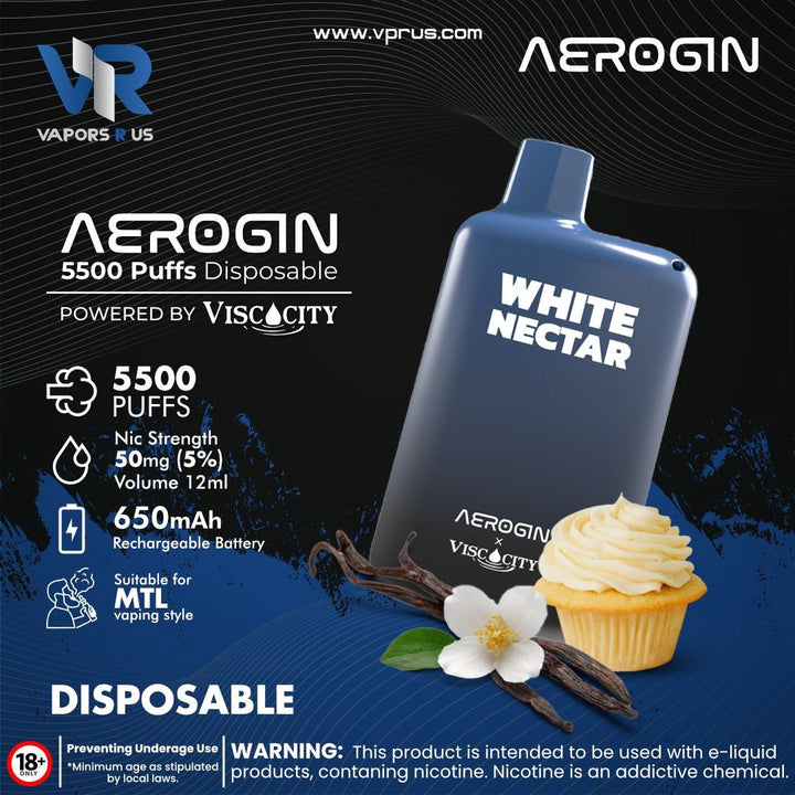 AEROGIN 5500 Puffs Rechargeable Disposable (By ViscoCity) | Vapors R Us LLC