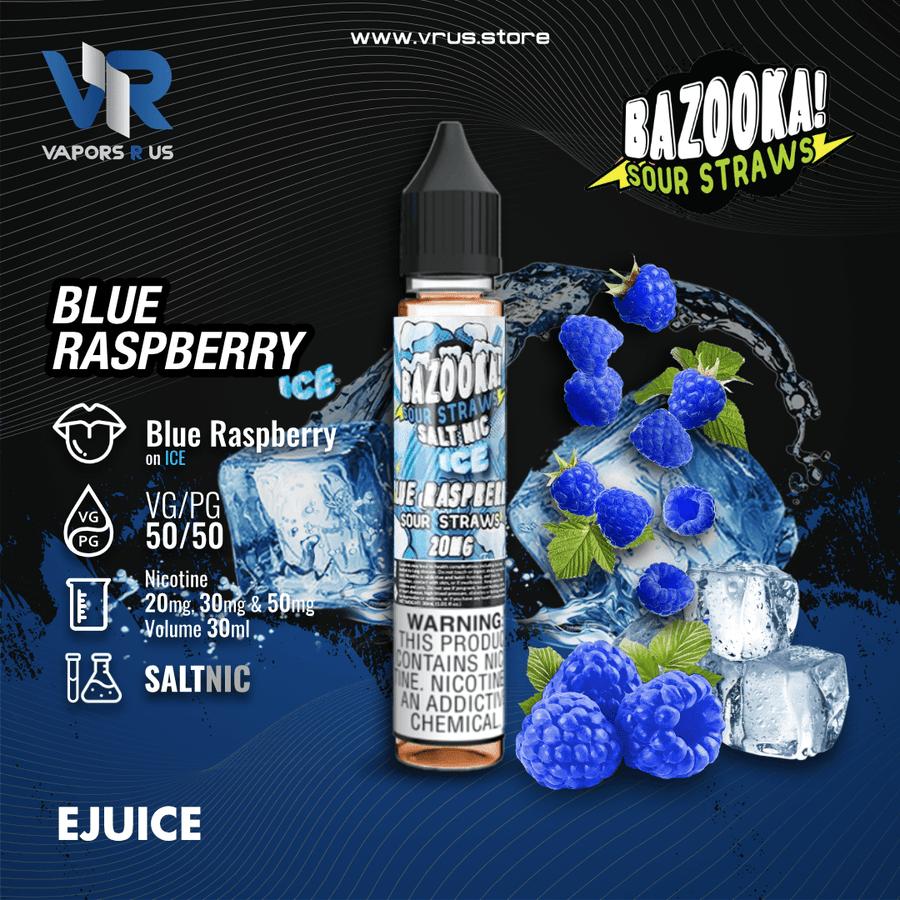 BAZOOKA - SOUR STRAWS - Blue Raspberry on Ice 30ml (SaltNic) | Vapors R Us LLC
