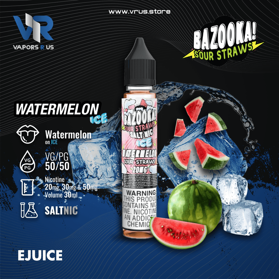 BAZOOKA - SOUR STRAWS - Watermelon on Ice 30ml (SaltNic) | Vapors R Us LLC
