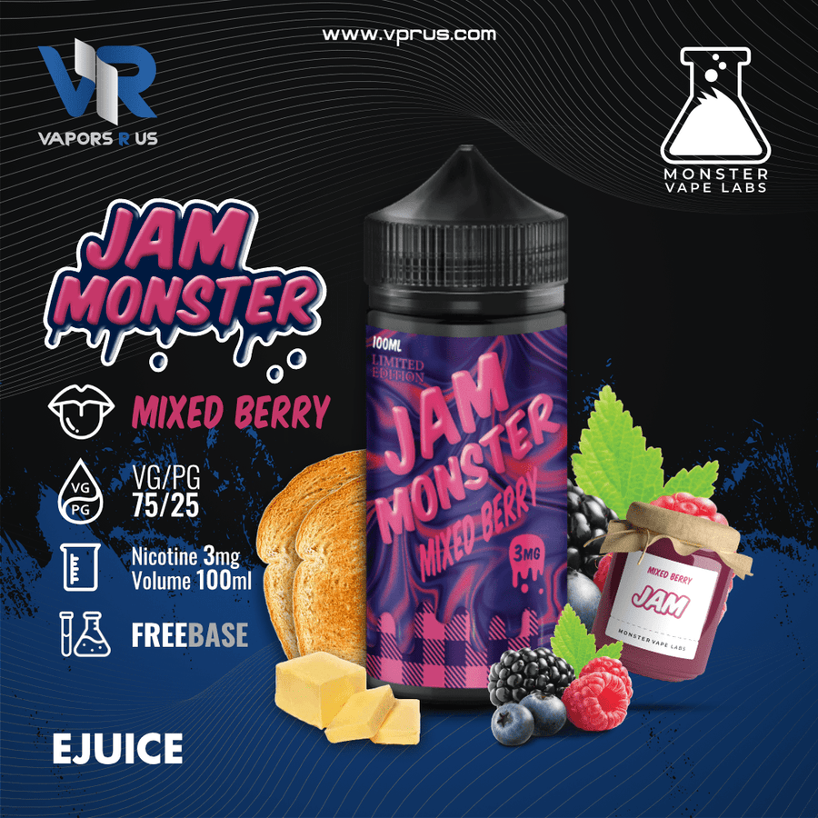 JAM MONSTER - Mixed Berry 3mg | Vapors R Us LLC