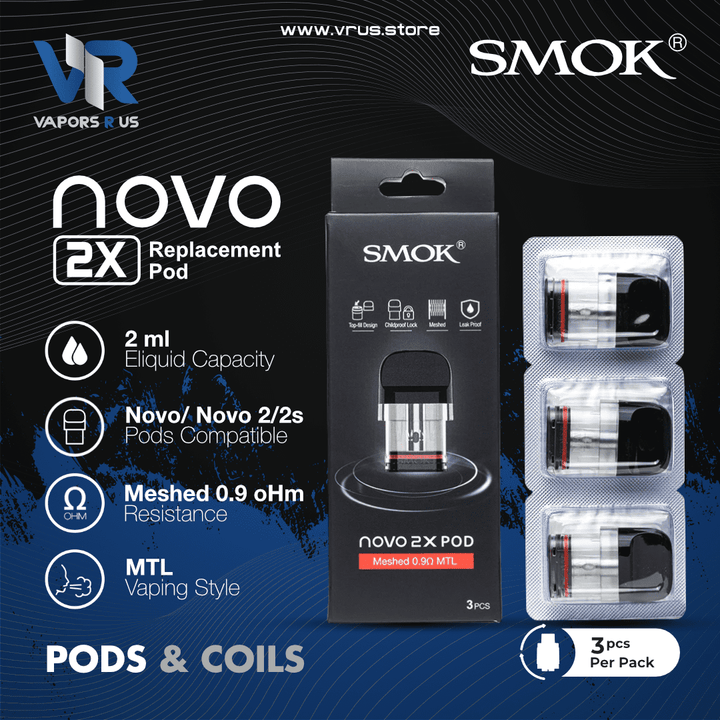 SMOK - NOVO 2X Replacement Pods (0.9 Ohm MESH) 2ml | Vapors R Us LLC