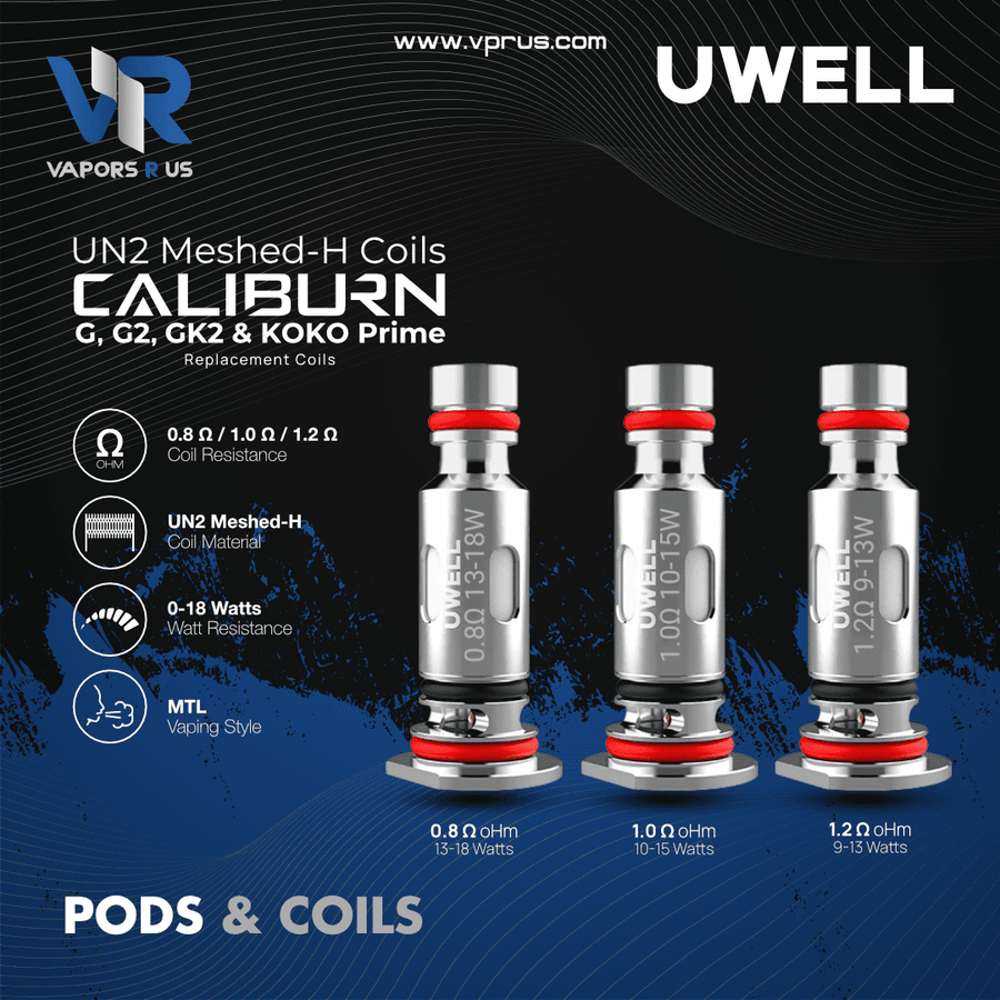 UWELL - (UN2 Meshed H) Replacement Coils (Caliburn G, G2, GK2, X, Koko Prime) | Vapors R Us LLC
