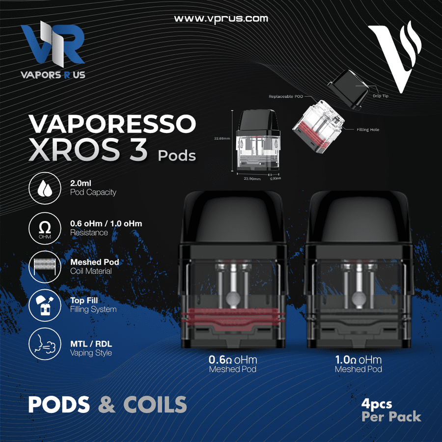 VAPORESSO - XROS 3 Pod 2ml (4Pcs Pack) | Vapors R Us LLC