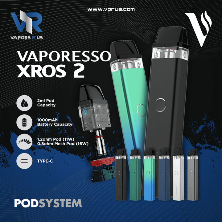 VAPORESSO - XROS 2 16W Pod Kit 1000mAh | Vapors R Us LLC