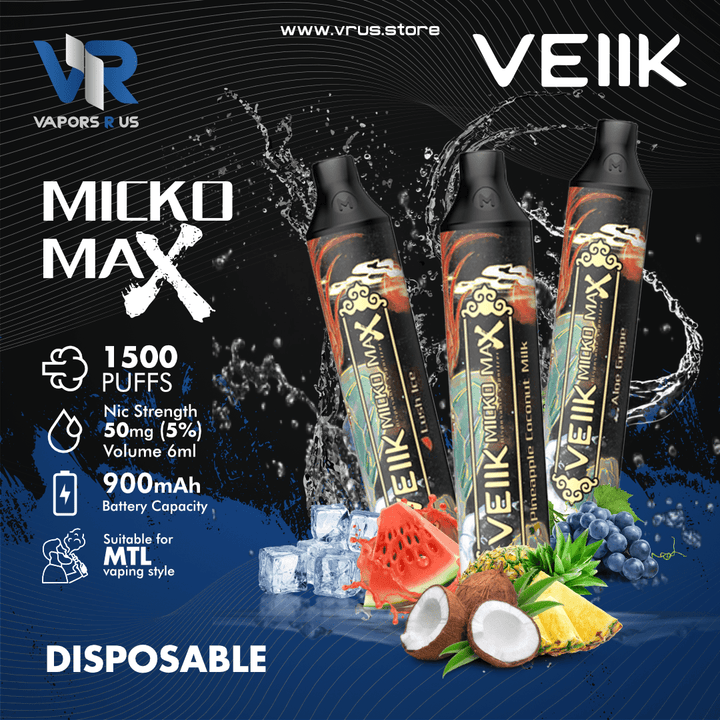 VEIIK - Micko Max Disposable 1500 Puffs Vape (50mg 5%) | Vapors R Us LLC